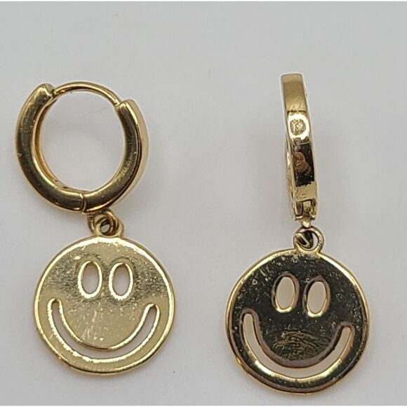 Smiley Face Earrings, pierced gold tone - Picture 4 of 5